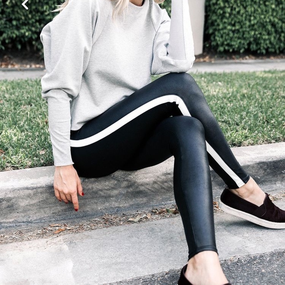 SPANX Black Leggings with White Side Stripe